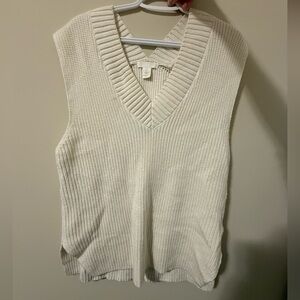 H&M Off-White Ribbed Knit V-neck Vest